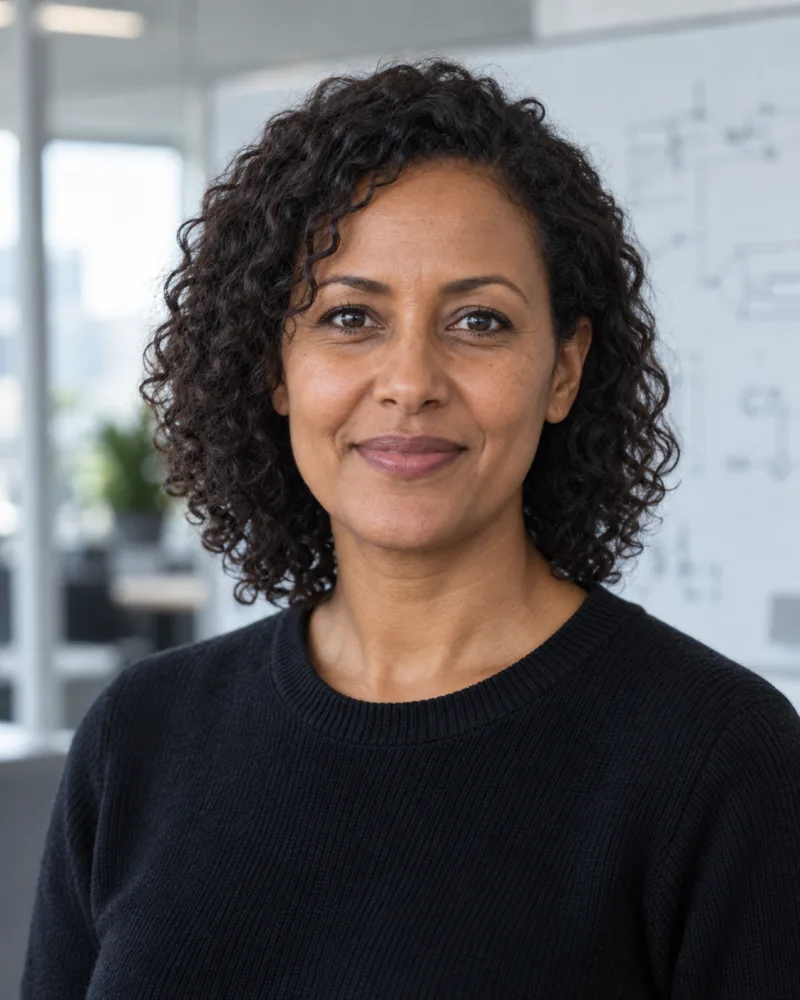 AI-generated fictional portrait of Amina Haddad